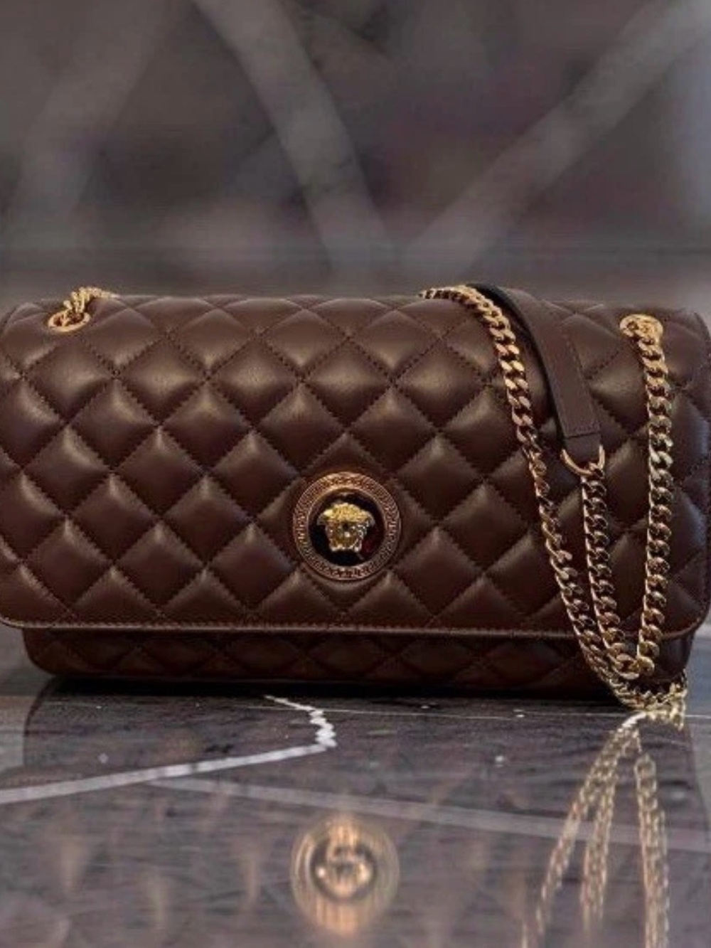 Versace La Medusa Brown Quilted Lambskin Leather Medium Crossbody Shoulder Bag - Picture 13 of 16